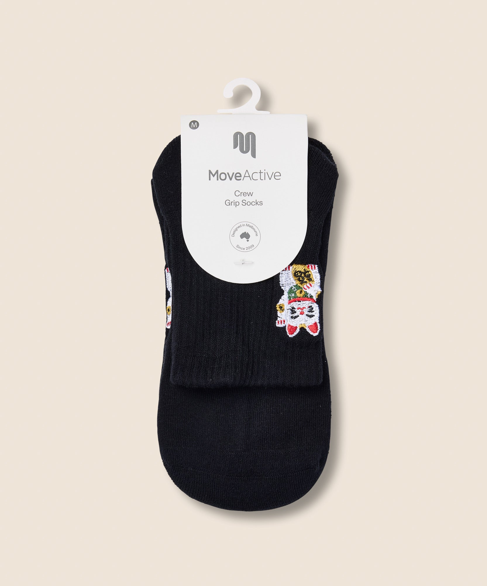 Crew Non Slip Grip Socks - Fortune Kitty Black