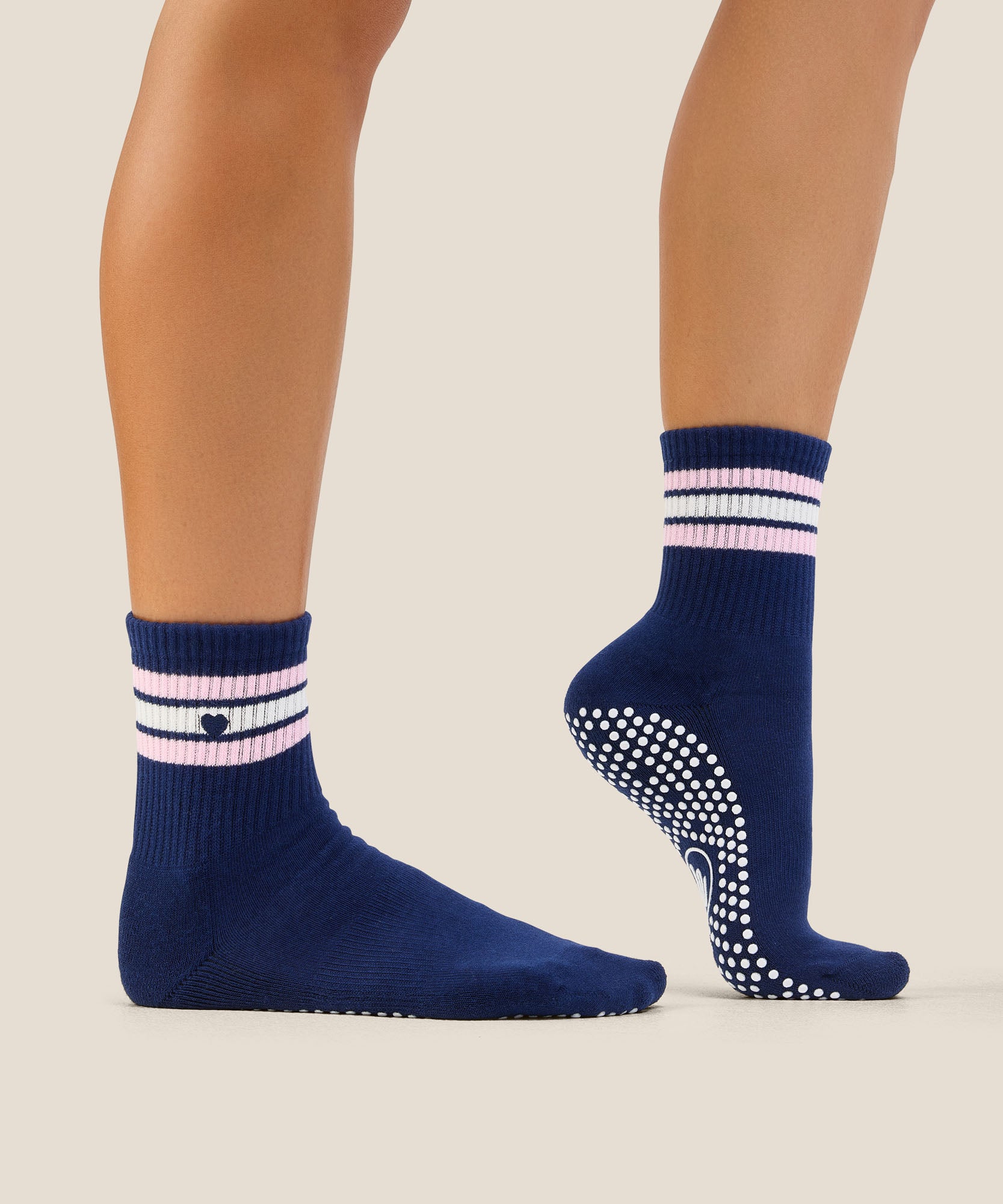 Crew Grip Socks - Mini-Heart Stripe Navy