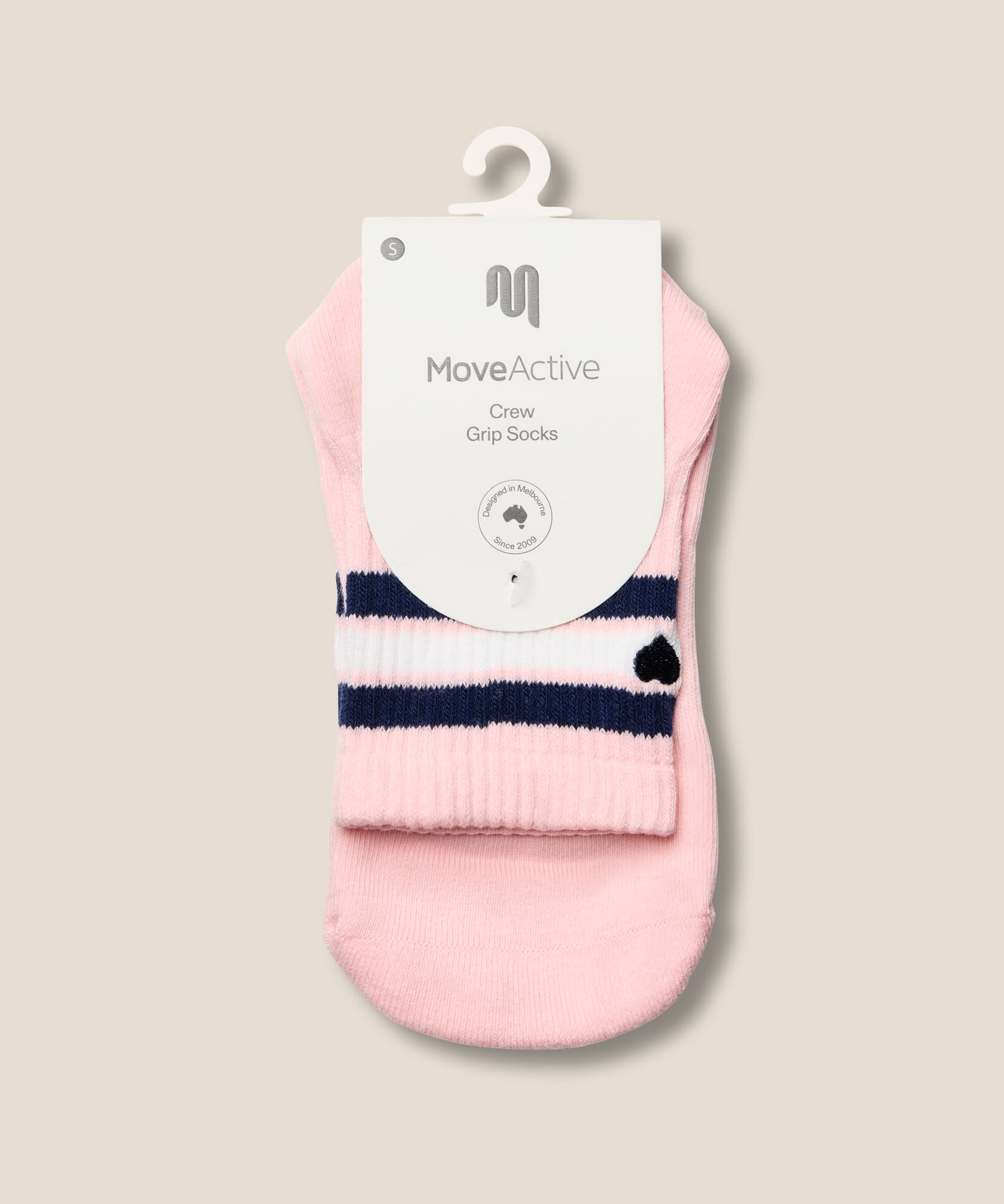 Crew Grip Socks - Mini-Heart Stripe Pink