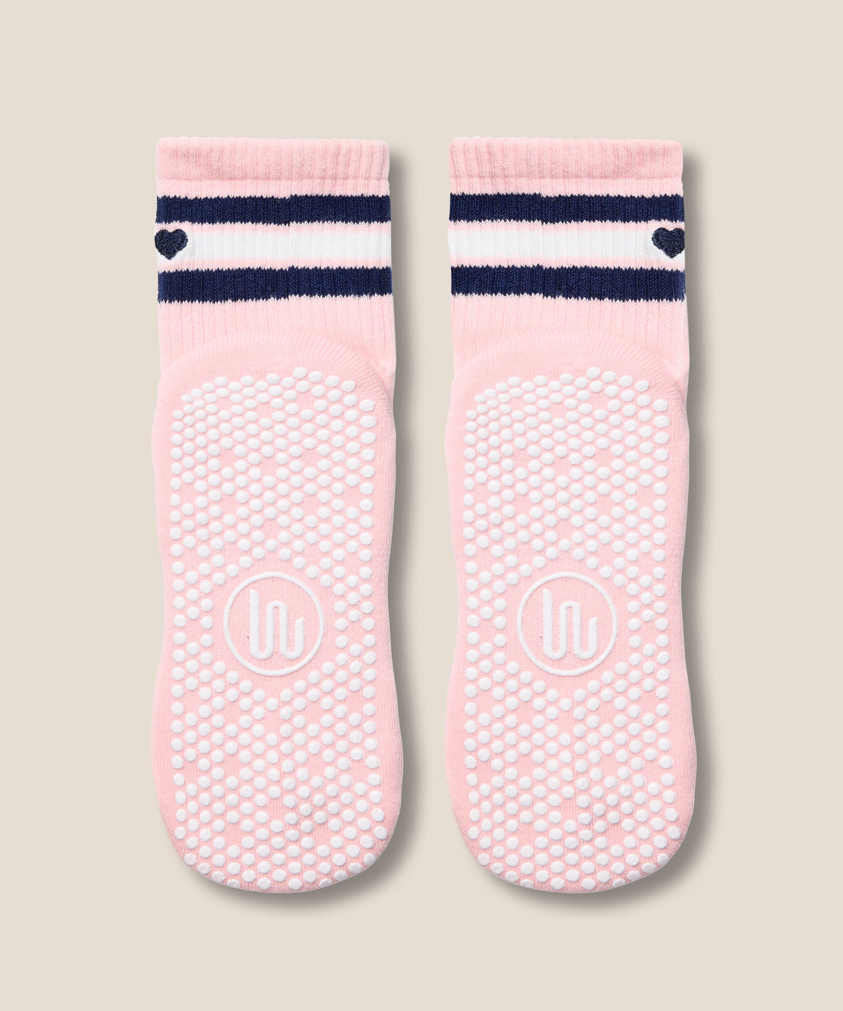 Crew Grip Socks - Mini-Heart Stripe Pink