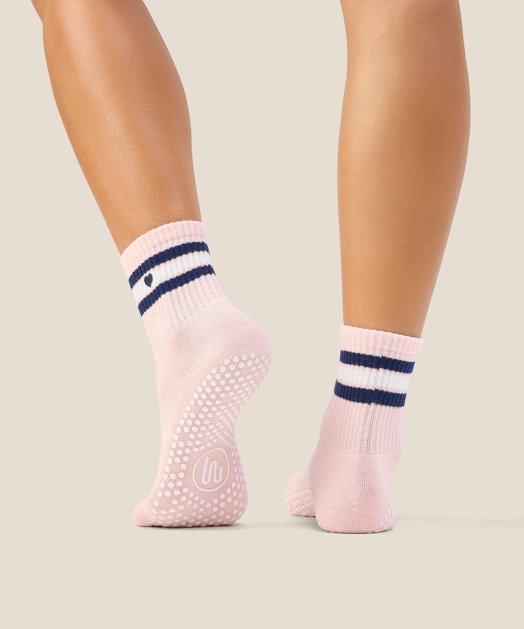 Crew Grip Socks - Mini-Heart Stripe Pink