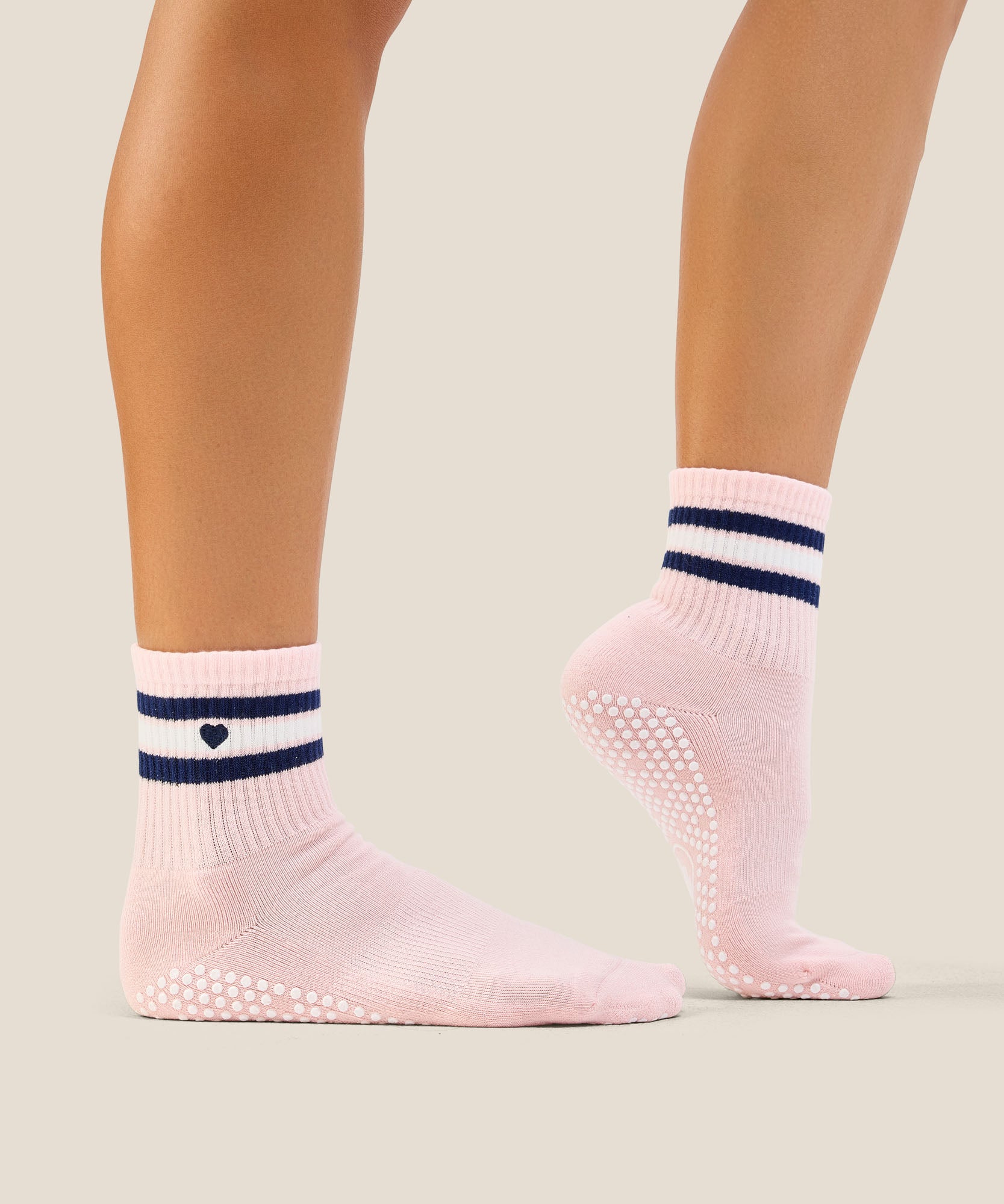 Crew Grip Socks - Mini-Heart Stripe Pink