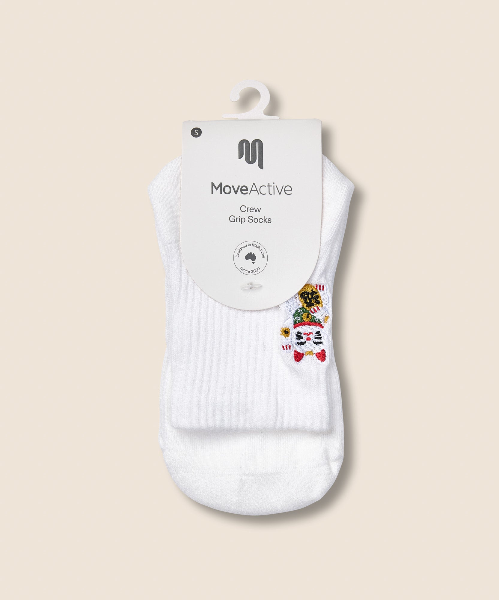 Crew Non Slip Grip Socks - Fortune Kitty Ivory