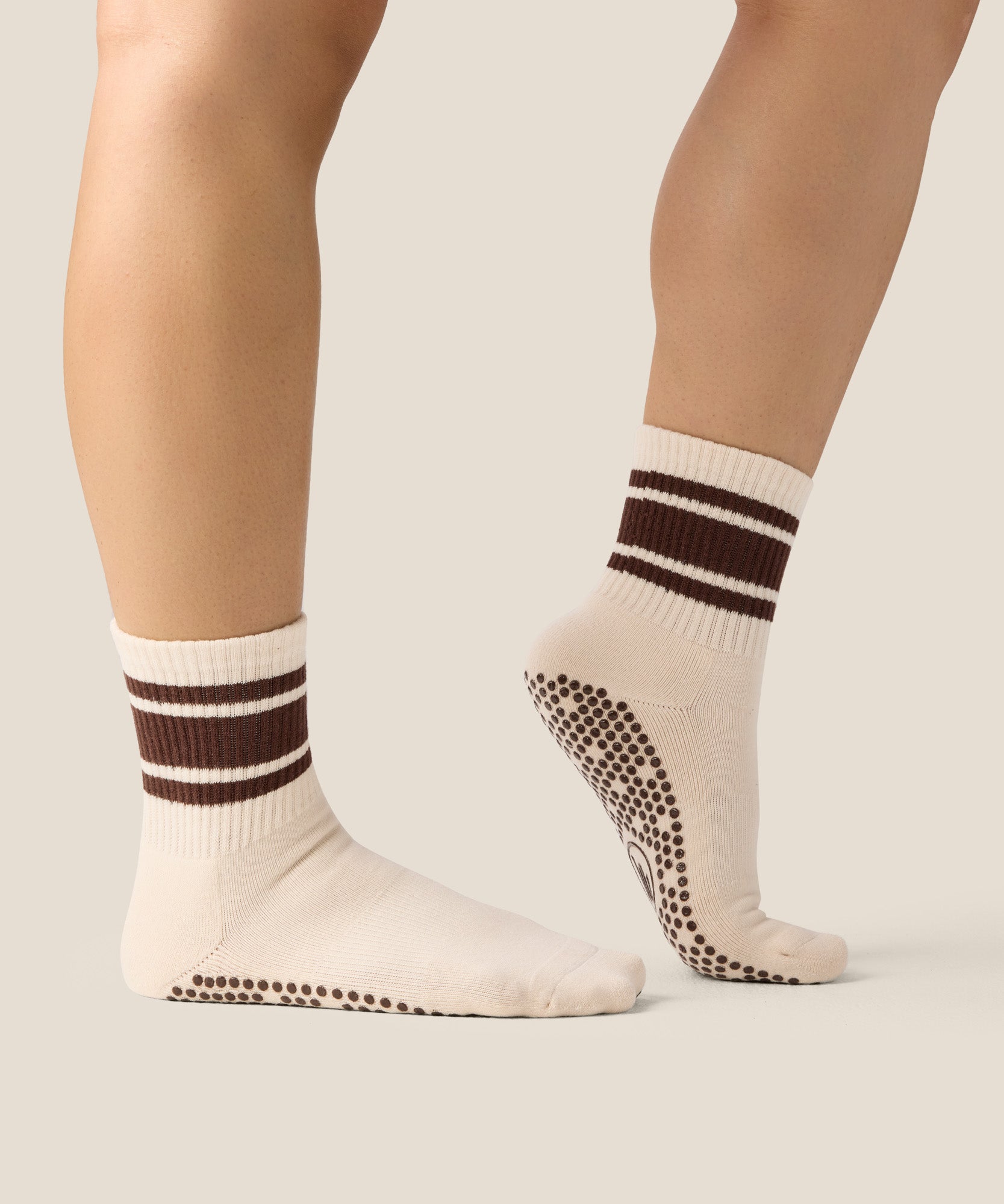 Crew Grip Socks - Oat Espresso Stripe