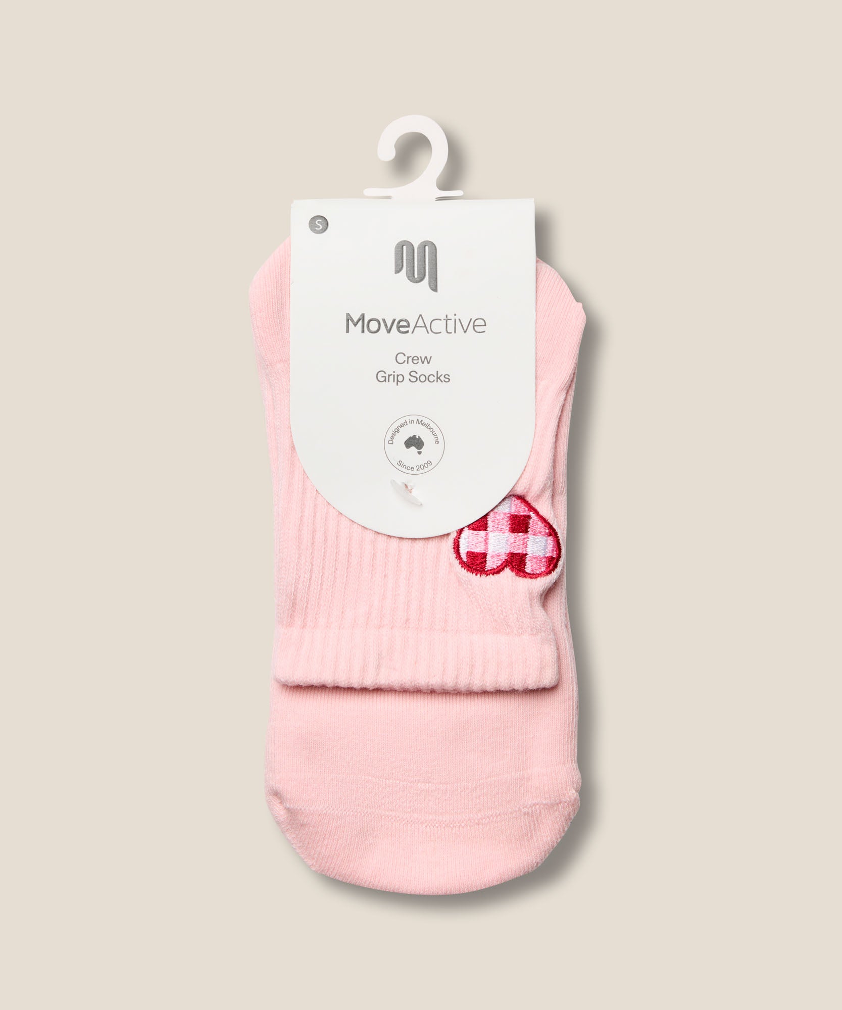 Crew Grip Socks - Gingham Heart Pink