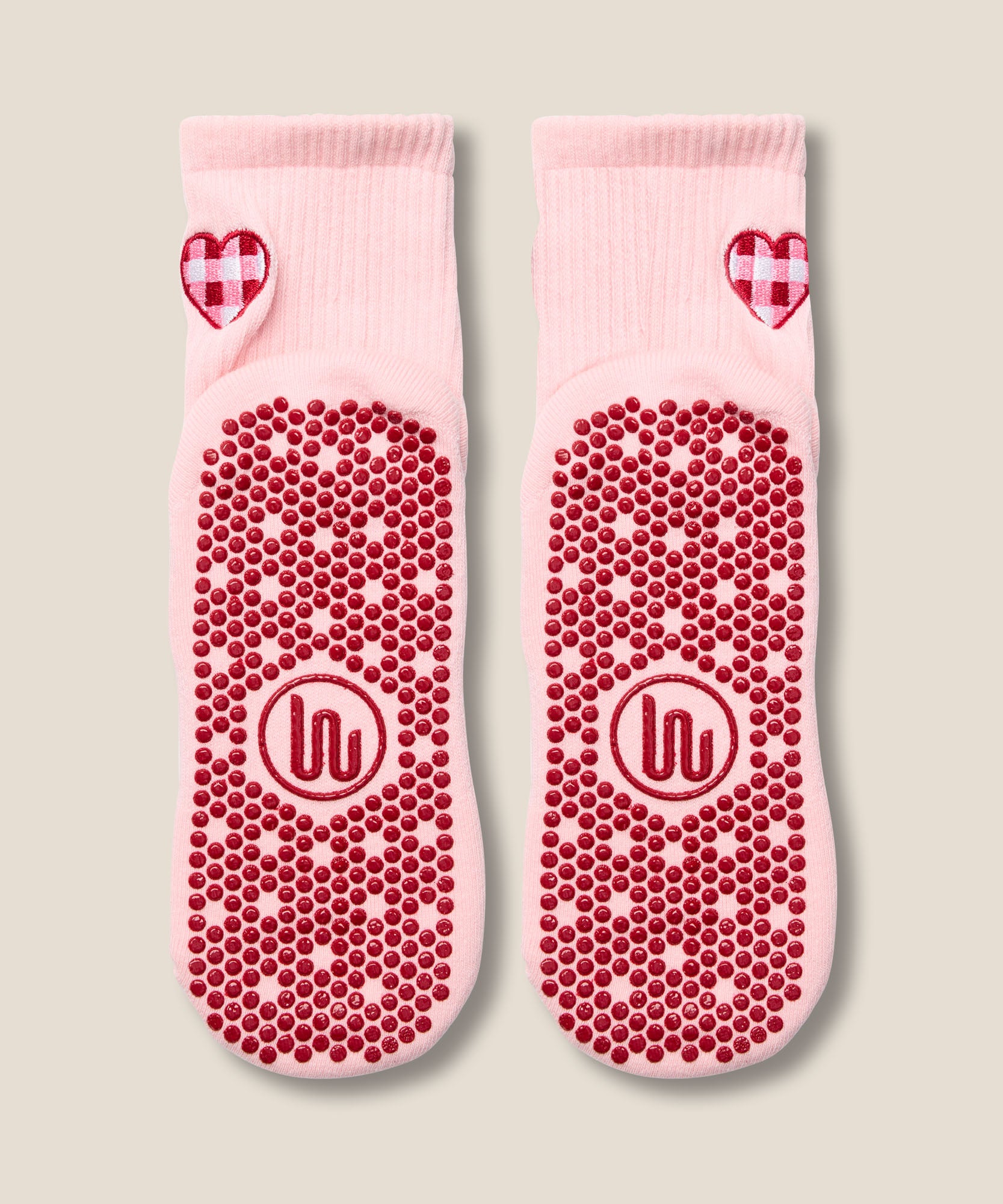 Crew Grip Socks - Gingham Heart Pink