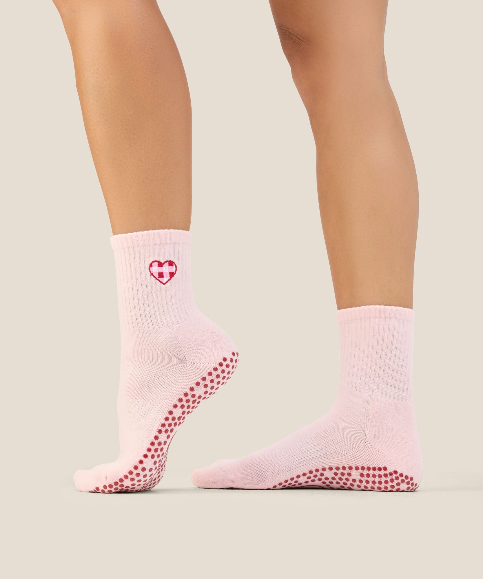 Crew Grip Socks - Gingham Heart Pink