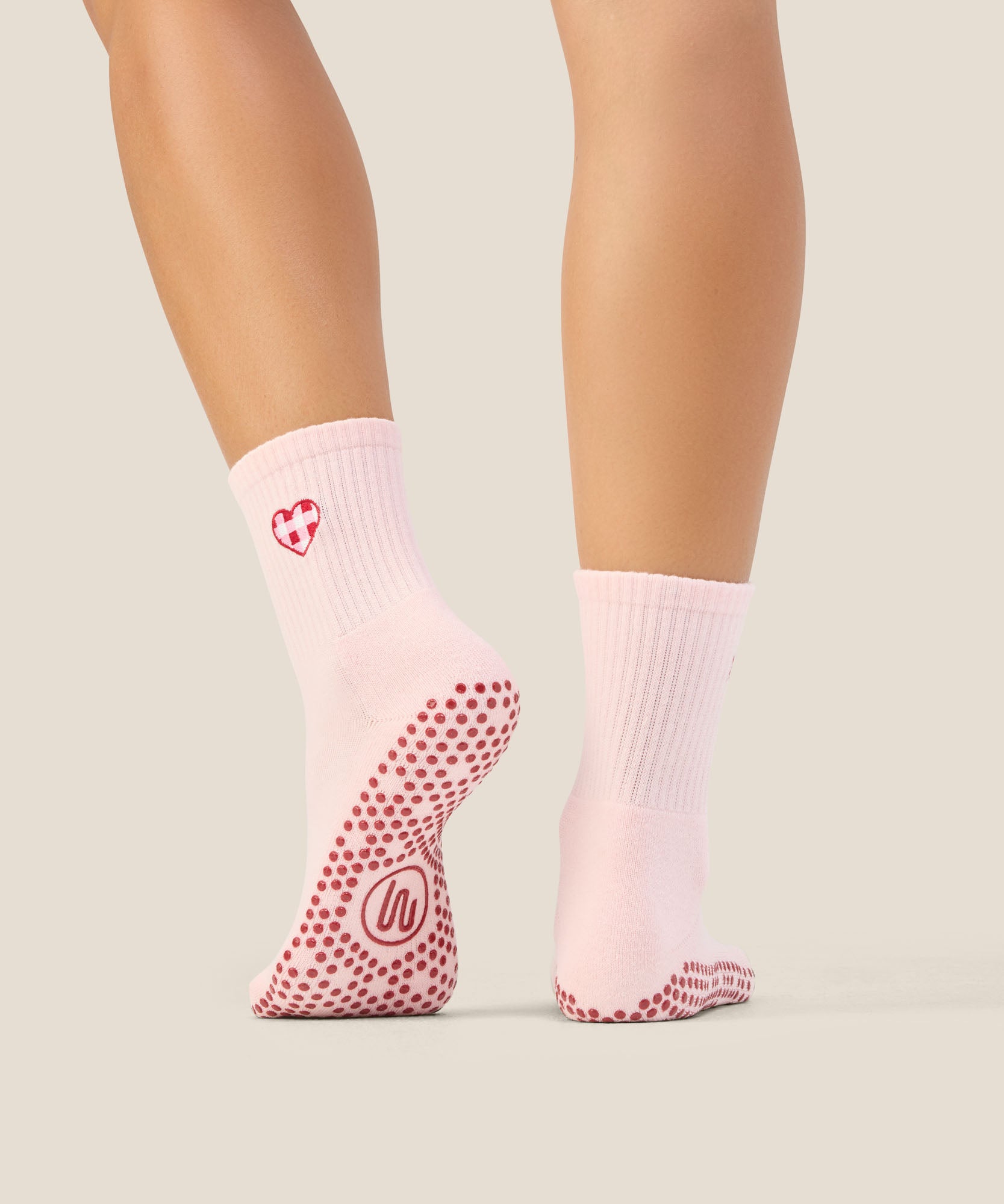 Crew Grip Socks - Gingham Heart Pink