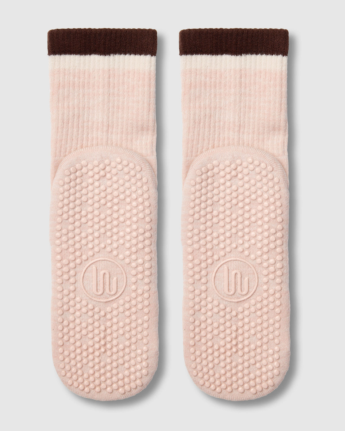 Crew Grip Sock - Block Stripes Soft Pink Marle & Espresso