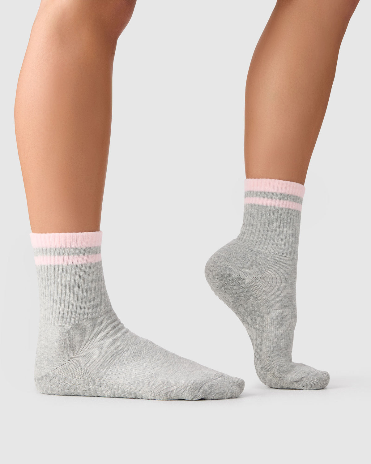 Crew Grip Sock - Retro Stripe Grey Marle & Sweet Pink