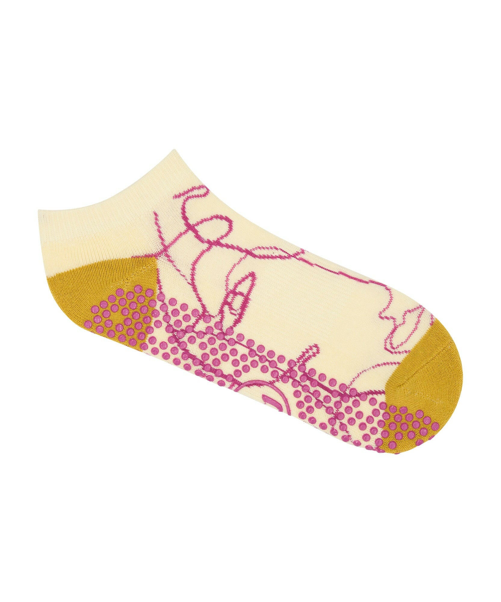 Classic Low Rise Grip Socks - Ivory Abstract.