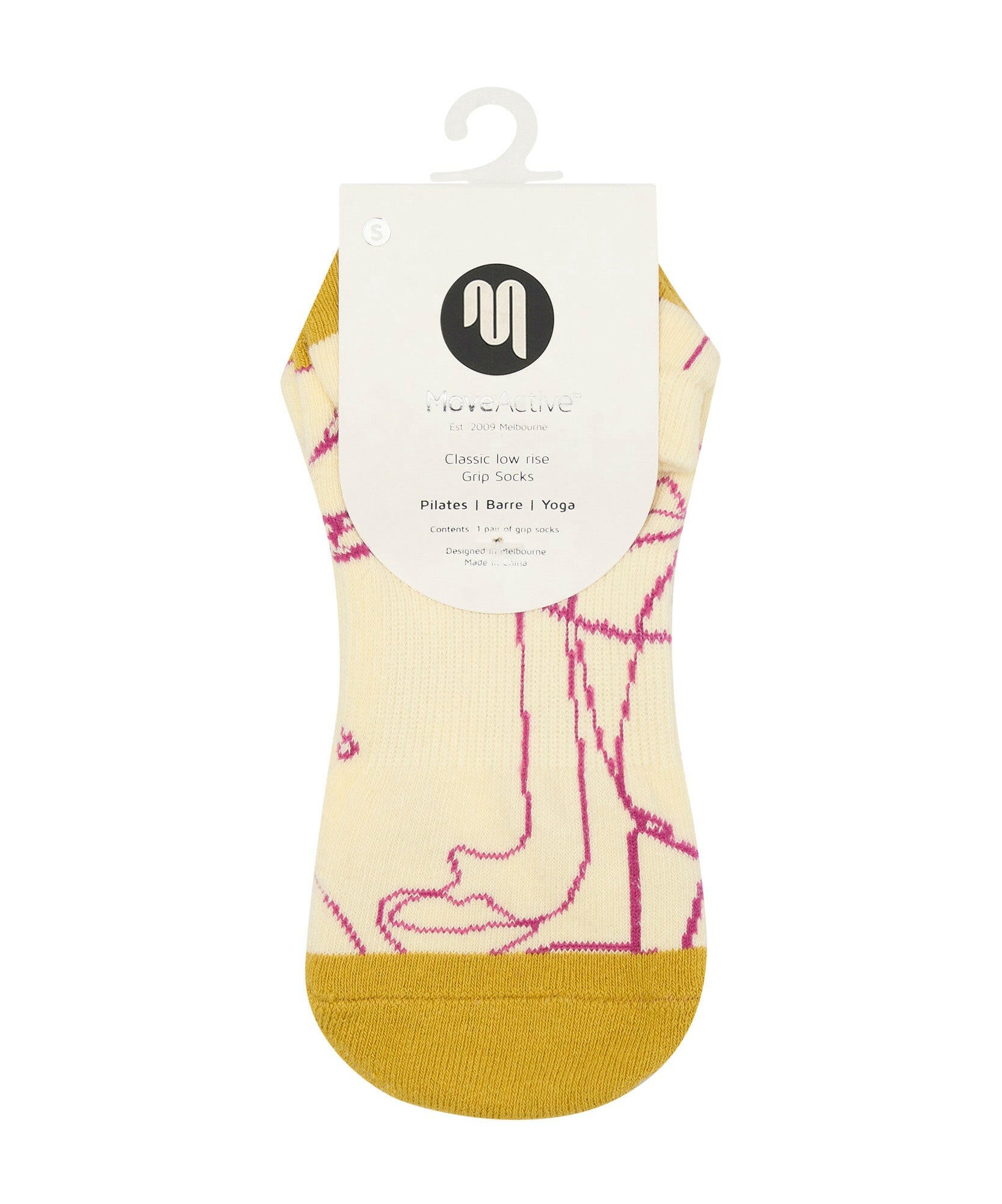 Classic Low Rise Grip Socks - Ivory Abstract.