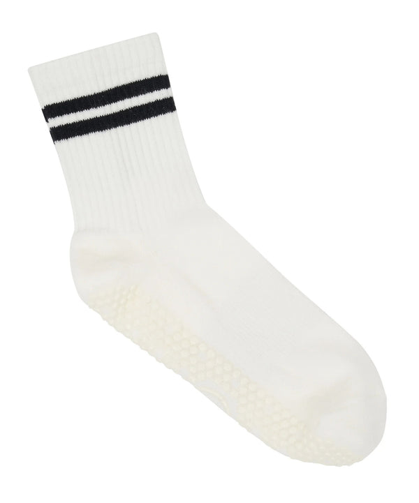 Crew Non Slip Grip Socks in Sporty Stripe Ivory for active wear 