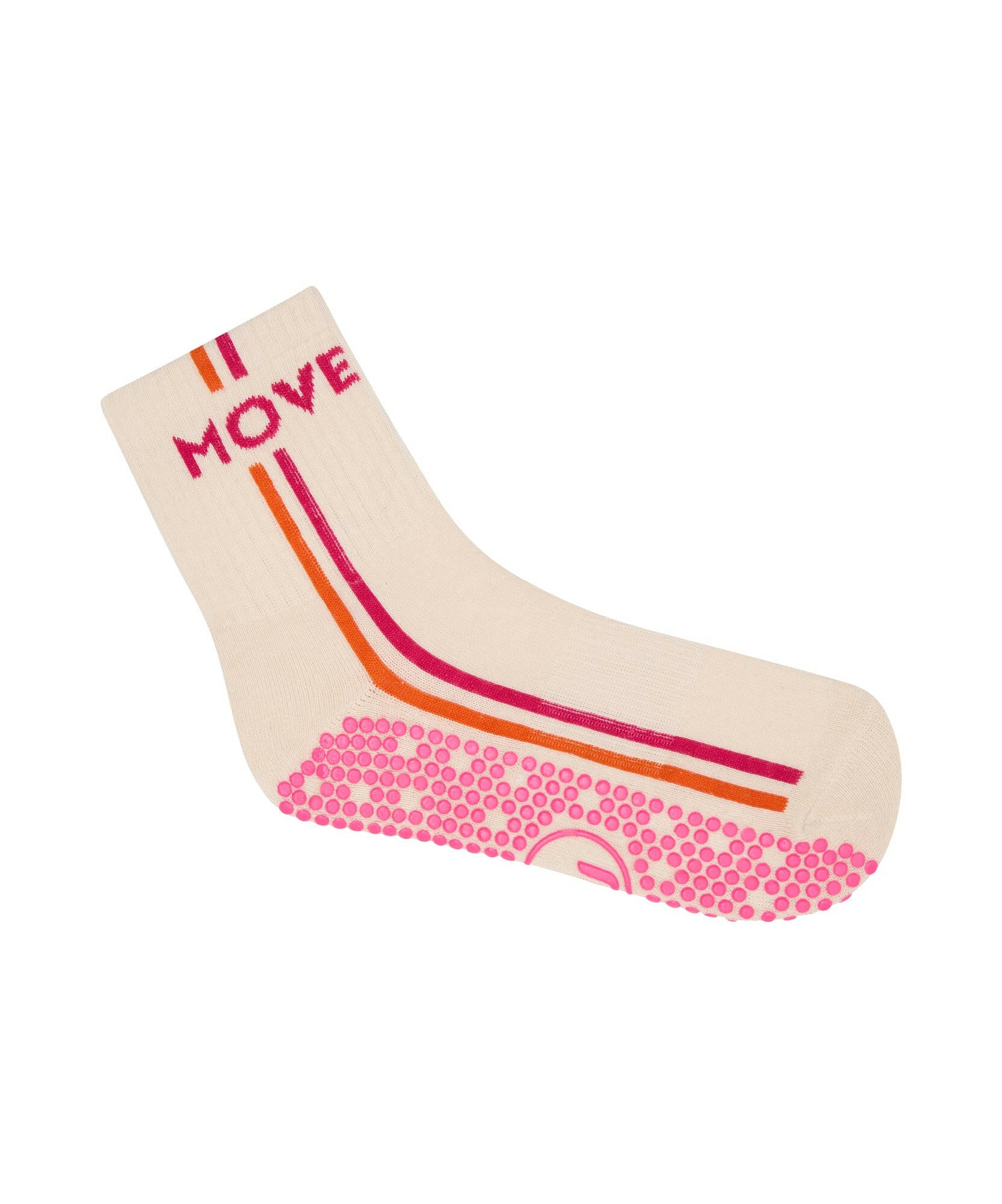 Crew Non Slip Grip Socks - Move Pink Stripes.