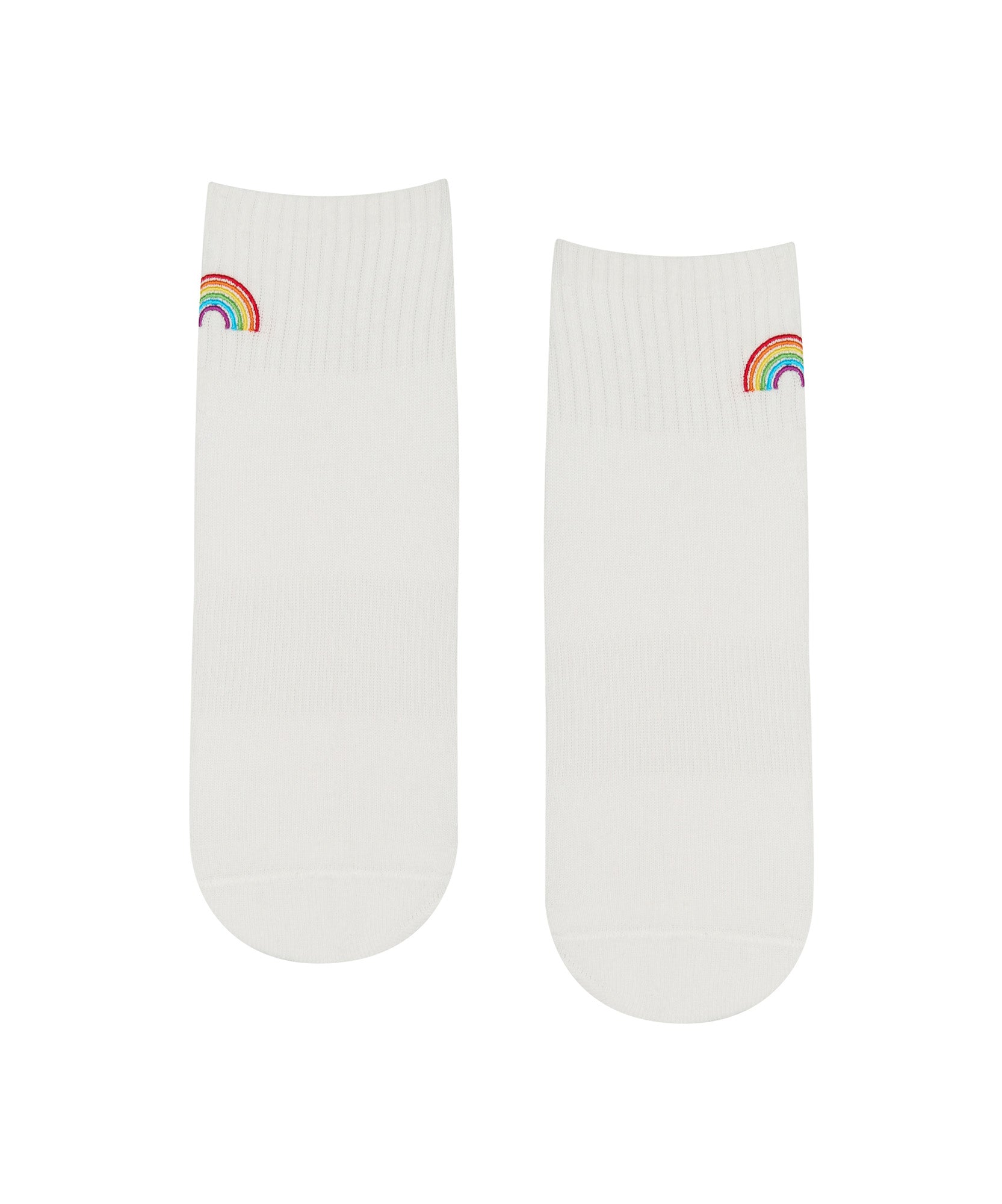 Quarter Crew Non Slip Grip Socks - Rainbow Ivory.