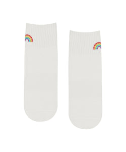 Quarter Crew Non Slip Grip Socks - Rainbow Ivory