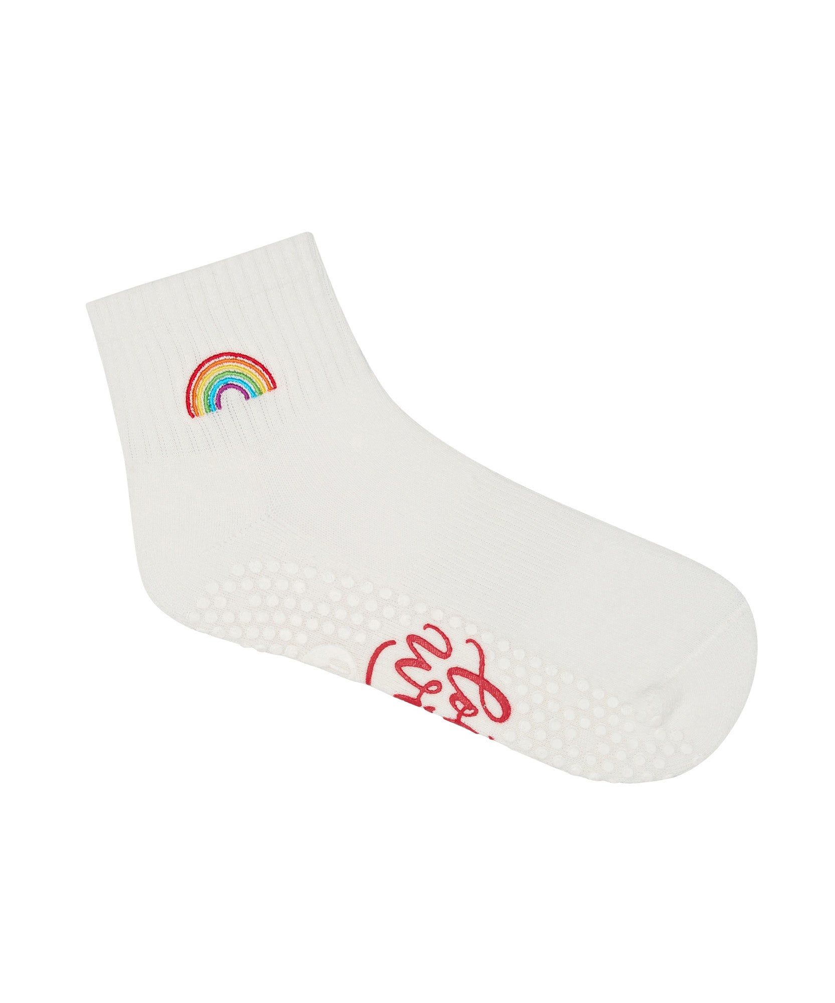 Quarter Crew Non Slip Grip Socks - Rainbow Ivory.