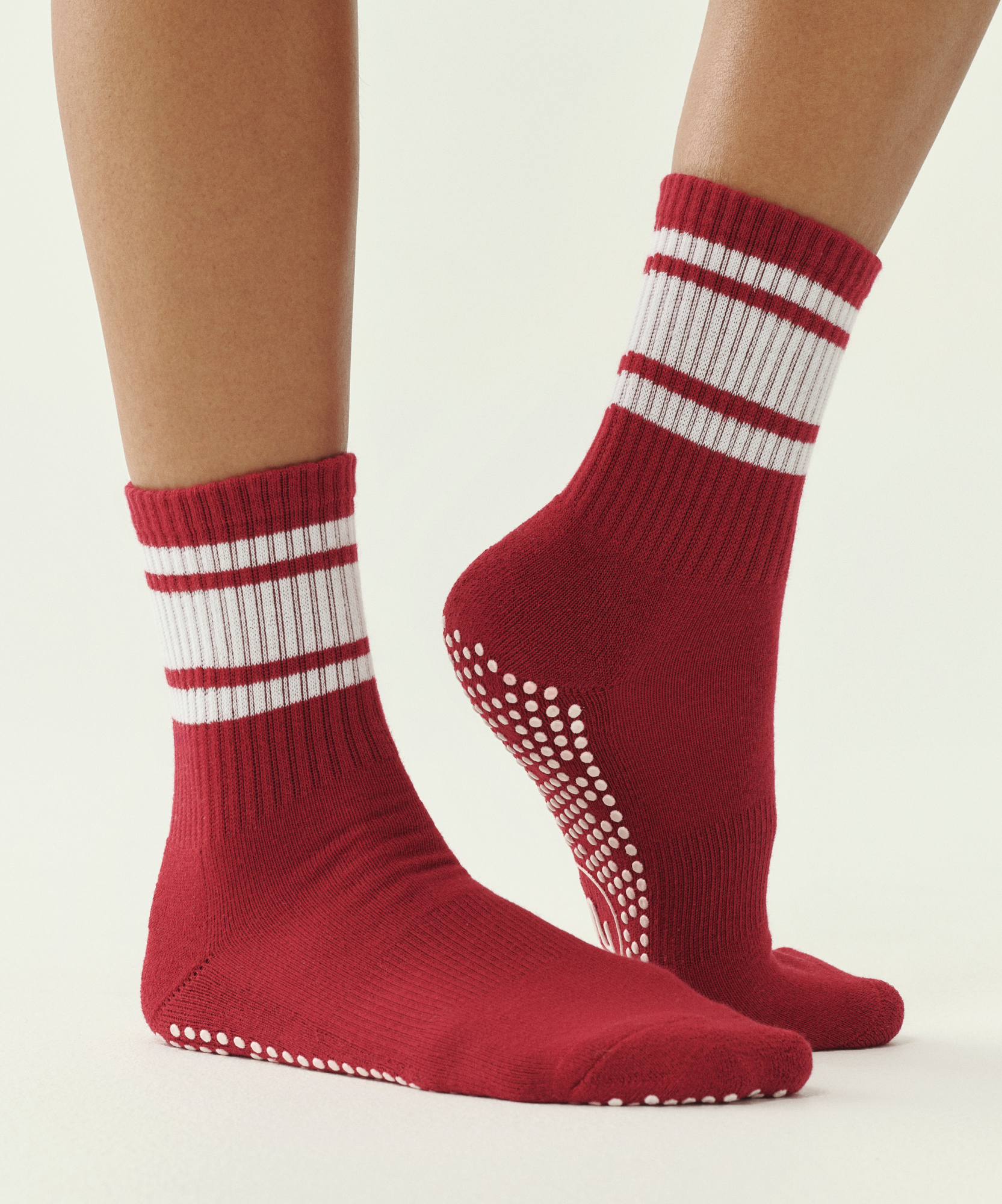 Crew Non Slip Grip Socks - Ruby Stripe