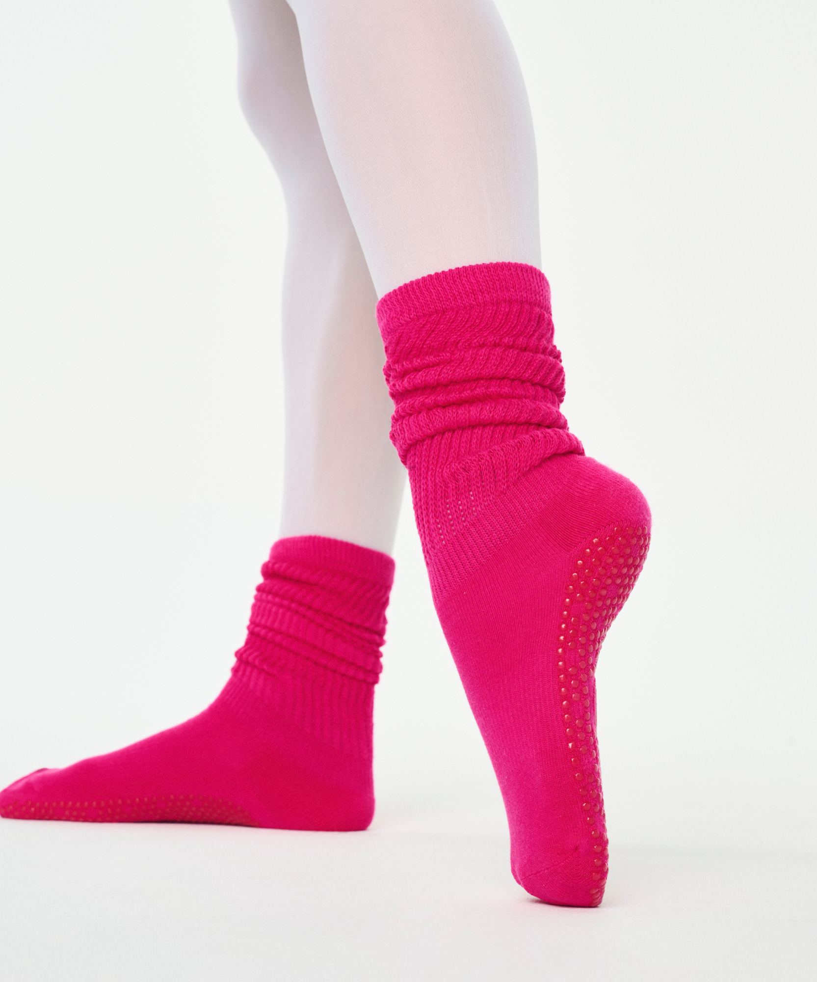 Scrunch Non Slip Grip Socks - Neon Pink High