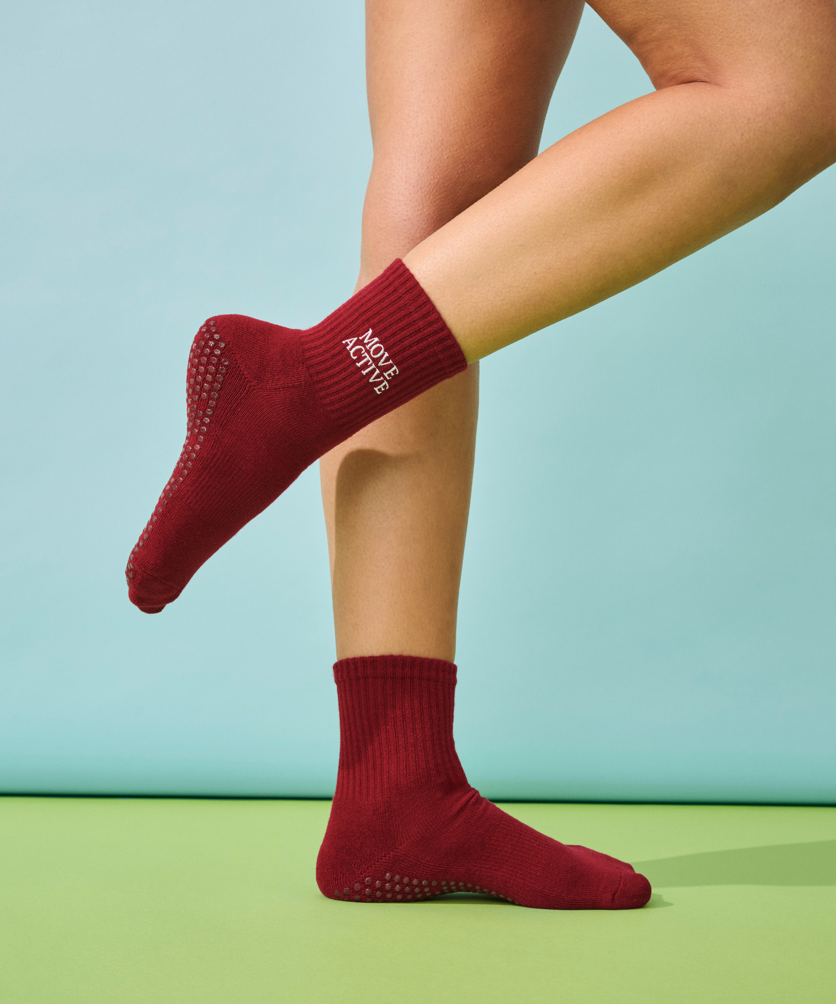 Crew Non Slip Grip Socks - Signature Crimson