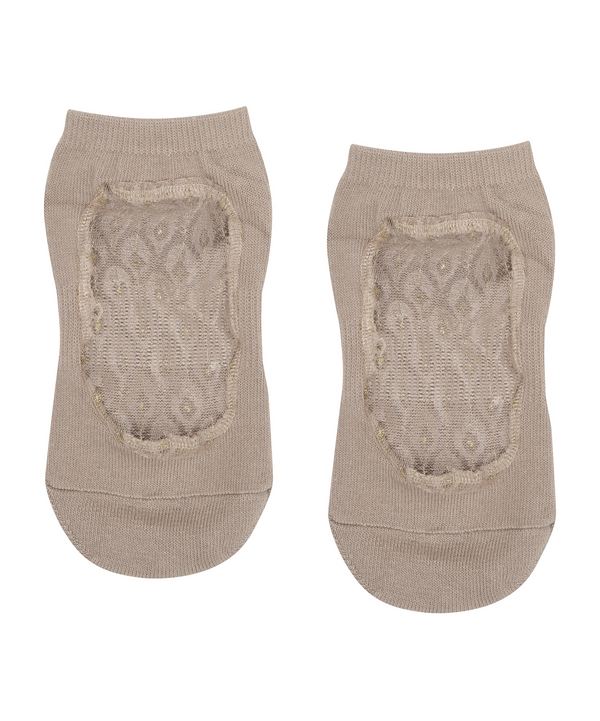 Close-up of nude low rise non-slip socks with mesh design