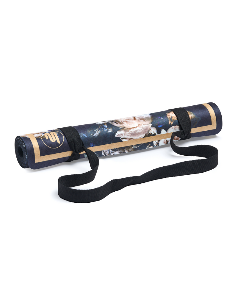  High-quality Luxe Eco Yoga Mat featuring beautiful peony print and luxurious gold trim