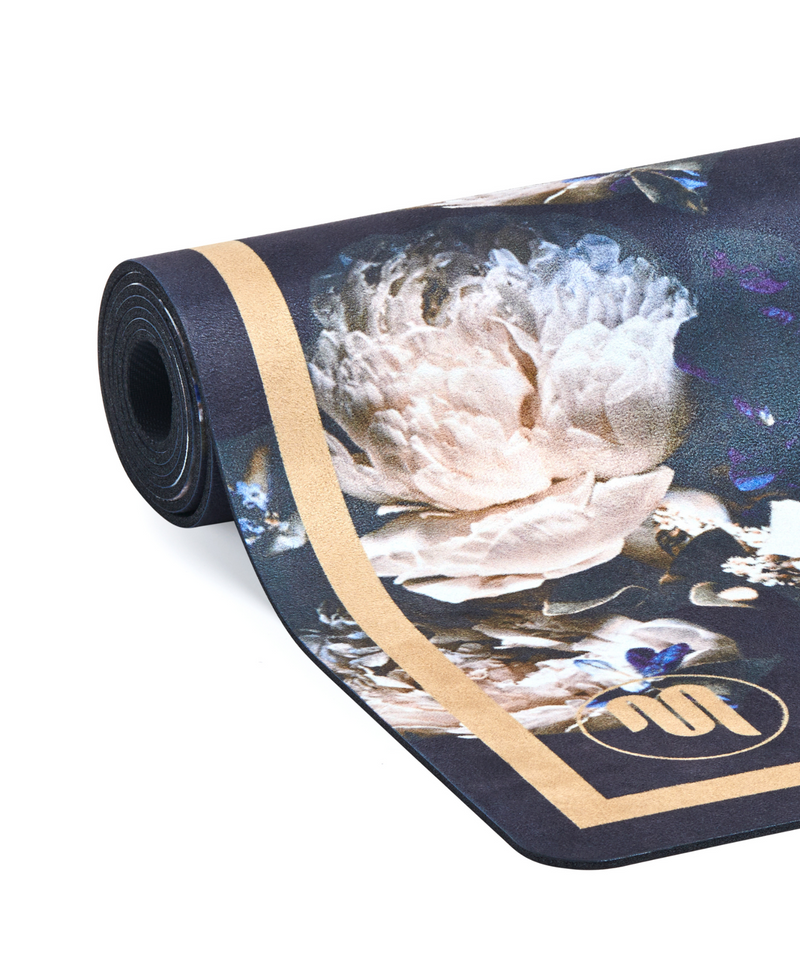  Eco-friendly yoga mat with stunning peony print and stylish gold trim for a luxurious yoga experience