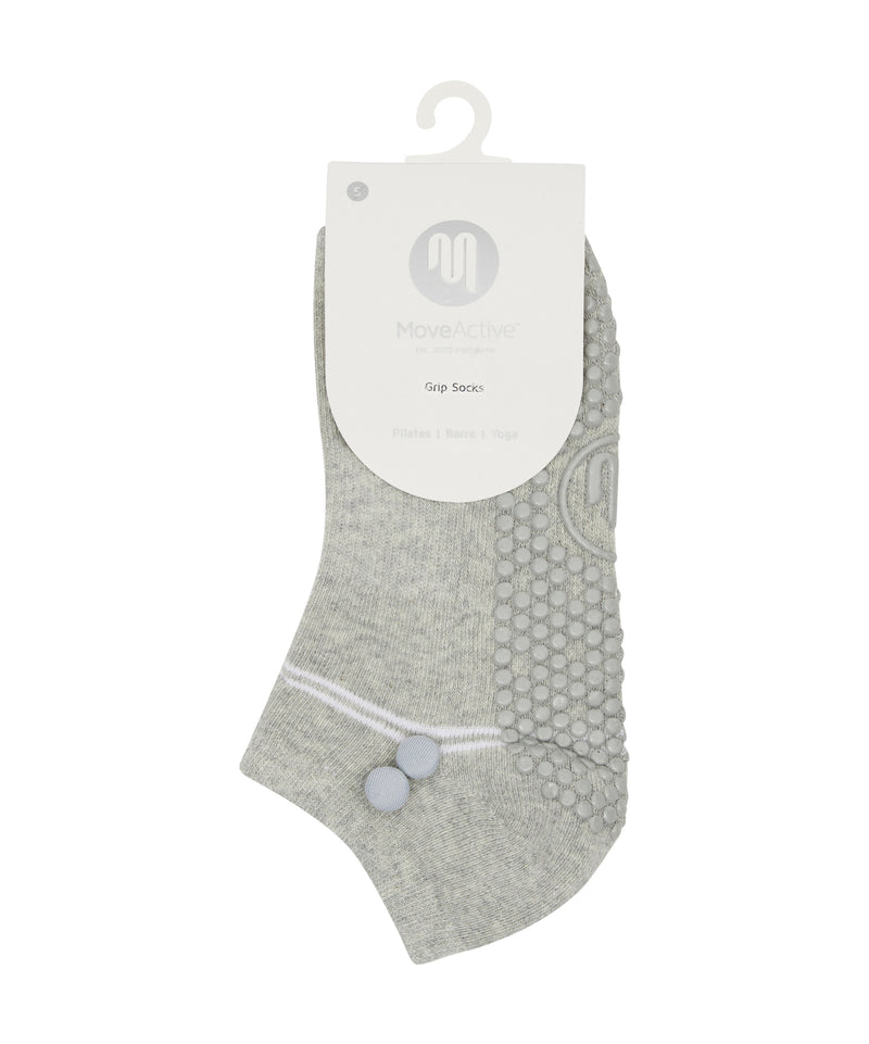 Grey marle button grip socks for exercise and fitness activities