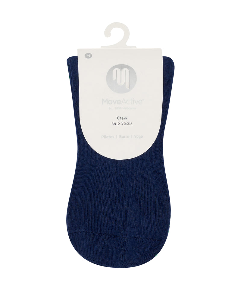 Men's crew socks with non-slip grip and classic ribbed design in navy blue