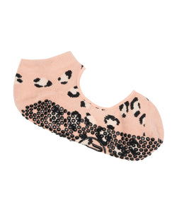 Slide On Non Slip Grip Socks in Peach Cheetah Print for Women
