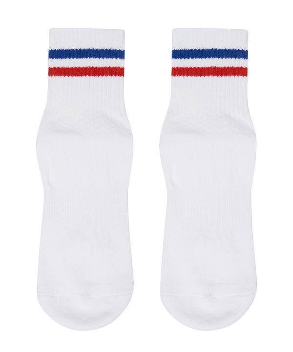 Crew Non Slip Grip Socks - Ribbed Sporty Retro White