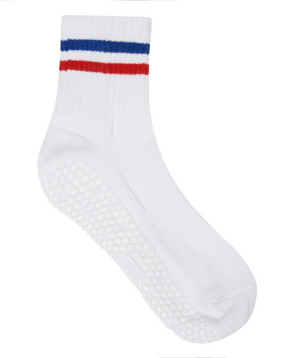 Crew Non Slip Grip Socks - Ribbed Sporty Retro White