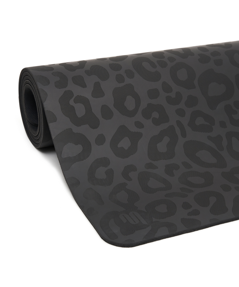 Eco-friendly yoga mat made of vegan leather with luxurious cheetah design